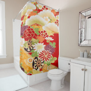 Antiek rood wit japans kimono bloembloem douchegordijn