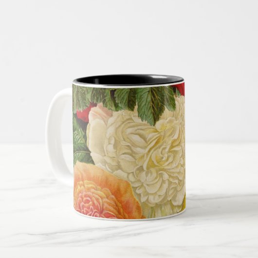 Antiek  Rood Wit Roze Geel Rozen Tweekleurige Koffiemok (Voorkant links)