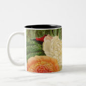 Antiek  Rood Wit Roze Geel Rozen Tweekleurige Koffiemok (Links)