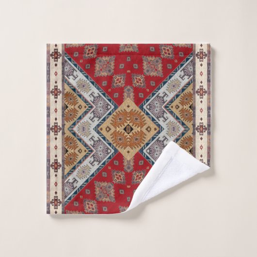 Antiek  Roodbeige Kilim Turks Bad Handdoek (Wasdoekje)