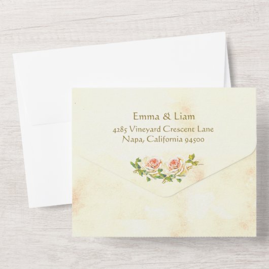 Antiek Roos All-in-One bruiloft uitnodiging (Achterkant)