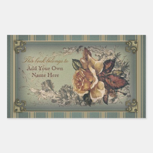 Antiek Roos (blauw) Bookplate Rechthoekige Sticker (Voorkant)