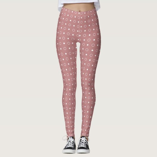 Antiek Roos en witte stippen en ringen Leggings (Voorkant)