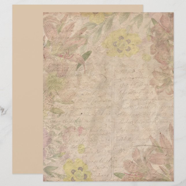  Antiek Roos Gold Floral Scrapbook Paper (Voorkant / Achterkant)