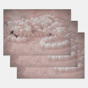 Antiek Roos Gold White Pearls Waterverf Inpakpapier Vel