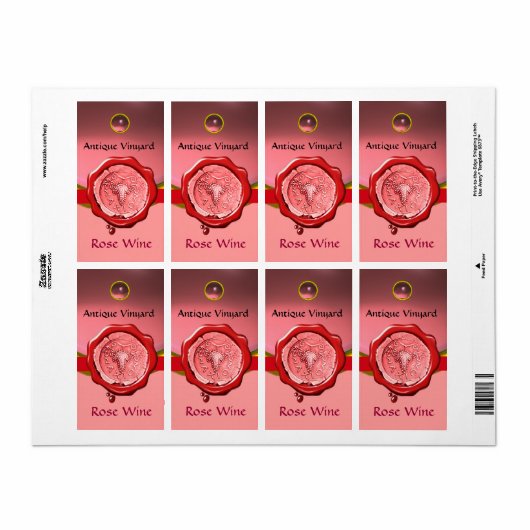 ANTIEK ROOS GRAPE WINE RED WAX SEAL, Roze Etiket (Full Sheet)
