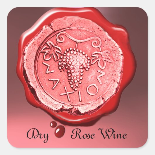 ANTIEK ROOS GRAPE WINE RED WAX SEAL, Roze Vierkante Sticker (Voorkant)
