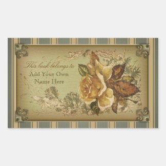 Antiek Roos (groen) Bookplate Rechthoekige Sticker