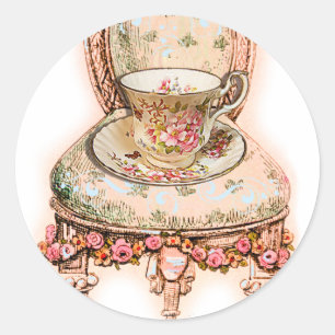 Antiek Roos Teacup en Victoriaans stoel Ronde Sticker