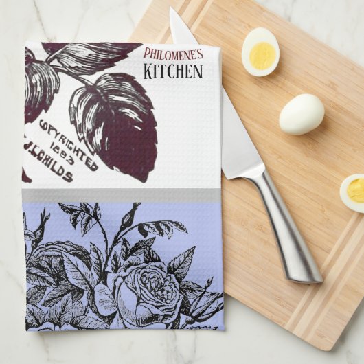 Antiek Roos - Uw keuze voor tekst met periwinkle Theedoek (Quarter Fold)