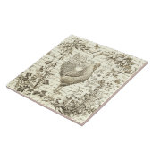 Antiek  Rooster Beige Toile Bloemen Script Tegeltje (Zijkant)