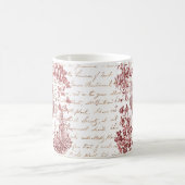 Antiek Rooster Red Toile Bloemen Script Koffiemok (Center)