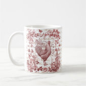 Antiek Rooster Red Toile Bloemen Script Koffiemok (Links)