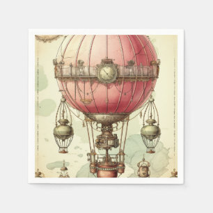 Antiek Roze Ballon Luchtvaartuig Victoriaans Servet