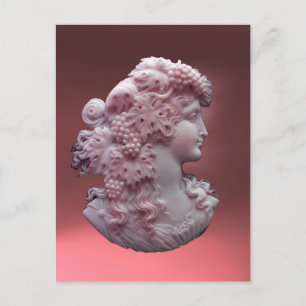 ANTIEK ROZE CAMEO, DAME MET DRUIVEN BRIEFKAART
