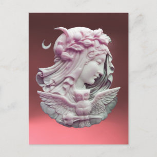 ANTIEK ROZE CAMEO, MAANDAME VAN DE NACHT MET UIL BRIEFKAART