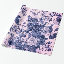 Antiek Roze Indigo Blauwe Floral Toile Cadeaupapier