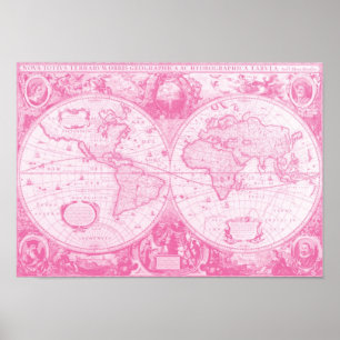 Antiek roze wereld poster