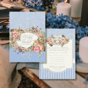 Antiek Rozen Floral Bouquet Periwinkle Kaart