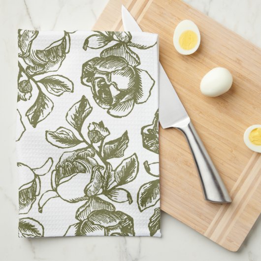 Antiek Rozen in Golden en White Towel Theedoek (Quarter Fold)