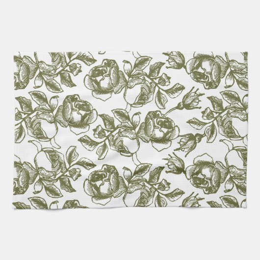 Antiek Rozen in Golden en White Towel Theedoek (Horizontaal)