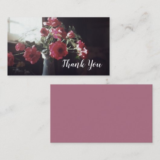 Antiek Rozen in Vase Floral Dank u Roos Visitekaartje (Voorkant / Achterkant)