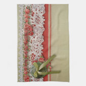 Antiek Rozen kant rustieke rode Victoriaans Burlap Theedoek (Verticaal)