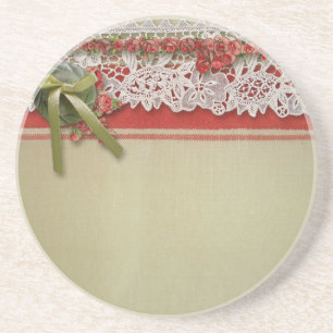 Antiek Rozen kant rustieke rode Victoriaans Burlap Zandsteen Onderzetter