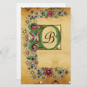 ANTIEK ROZEN MIDDELEEUWS BLOEMPERKAMENT MONOGRAM BRIEFPAPIER (Voorkant / Achterkant)