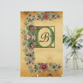 ANTIEK ROZEN MIDDELEEUWS BLOEMPERKAMENT MONOGRAM BRIEFPAPIER (Staand voorkant)