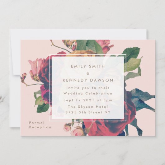 Antiek Rozen  uitnodiging tot weddenschap met roze (Voorkant)