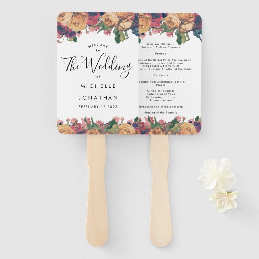 Antiek Rozen Vintage Boho Wedding Handwaaier (Voorkant en achterkant)