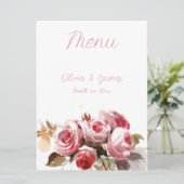 Antiek Rozen Waterverf Roze Bruiloft Receptie Menu (Staand voorkant)