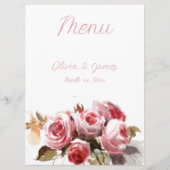 Antiek Rozen Waterverf Roze Bruiloft Receptie Menu (Voorkant)