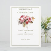 Antiek Rozen Waterverf Rozen Ceremonie Programma (Staand voorkant)