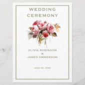 Antiek Rozen Waterverf Rozen Ceremonie Programma (Voorkant)