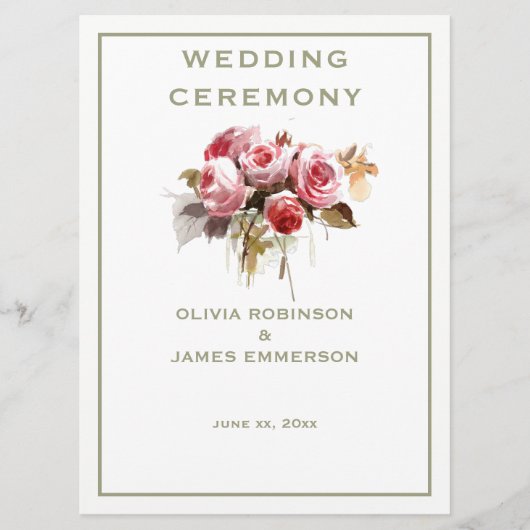 Antiek Rozen Waterverf Rozen Ceremonie Programma (Voorkant)
