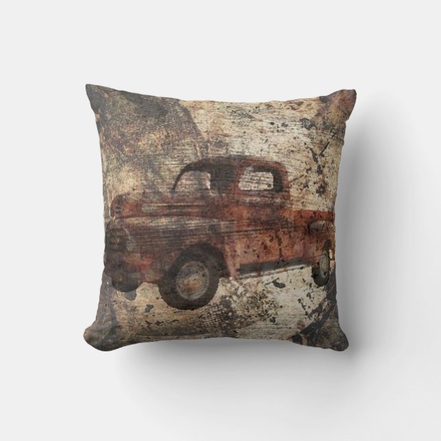 Antiek Rustic Old Truck Kussen (Voorkant)