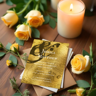 Antiek rustieke gouden kaart huwelijksuitnodiging