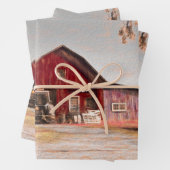 Antiek Rustige textuur Schets Kunst Rood Barn Inpakpapier Vel (In situ)