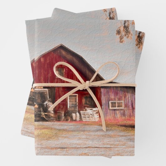  Antiek Rustige textuur Schets Kunst Rood Barn Inpakpapier Vel (In situ)