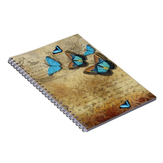 Antiek Rustische ontkoppeling en blauwe vlinders Notitieboek (Rechterzijde)