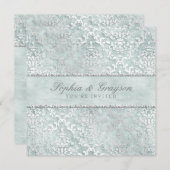 Antiek Sage Glimmer Damask Wedding Invite Kaart (Voorkant / Achterkant)