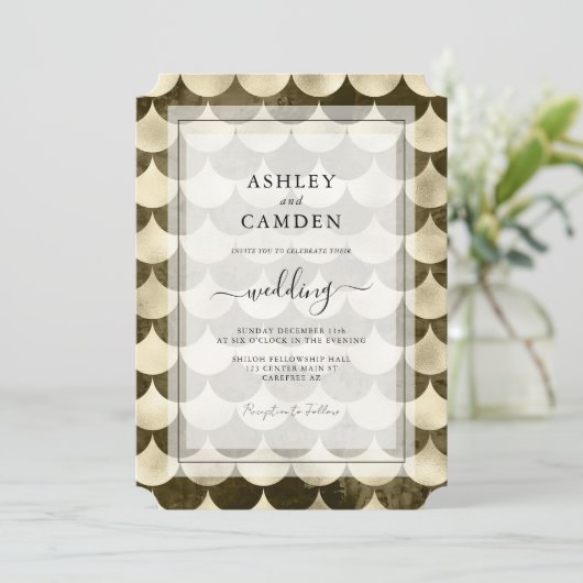 Antiek Scallop vergulde bruiloft Kaart (Staand voorkant)