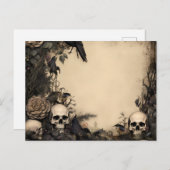 Antiek schedels Zwart Bloemen & Groen Halloween Feestdagenkaart (Voorkant / Achterkant)