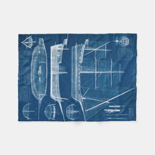 Antiek scheepsblauwdruk I Fleece Deken (Voorkant (Horizontaal))