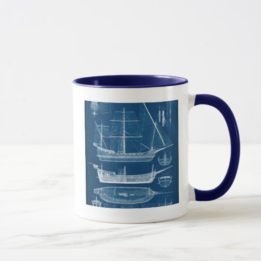 Antiek scheepsblauwdruk I Mok (Rechts)