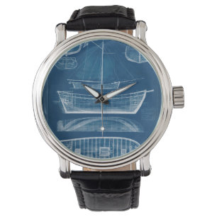 Antiek scheepsblauwdruk II Horloge