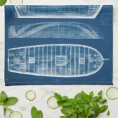 Antiek scheepsblauwdruk II Theedoek (Gevouwen)