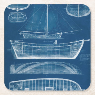 Antiek scheepsblauwdruk II Vierkante Kartonnen Onderzetter